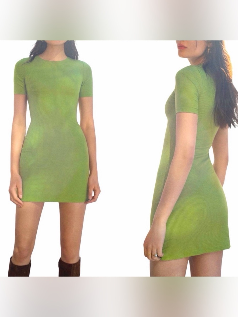 Reformation Jeans Kendy Green Knit Ribbed T-Shirt Mini Dress Women’s XS